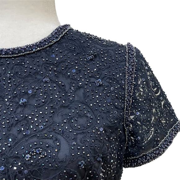 Carolina Herrera Vintage Sz 6 Blue Beaded Sequin Silk Chiffon Long Formal Dress - Picture 5 of 16